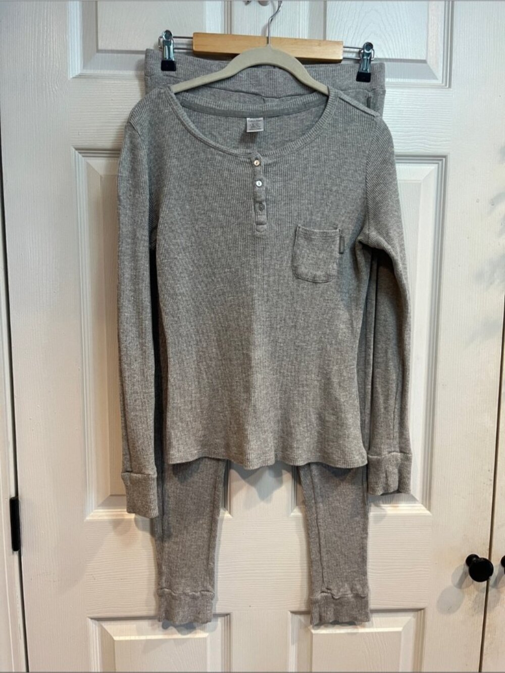 Calvin Klein Gray Ribbed Henley Pajama Set